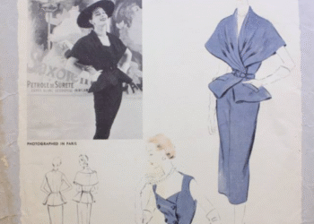 1955- „Musterfirmen enthalten Designs mit großen Namen in ‚Haute Couture’“- Tragen von Historical past®-Weblog