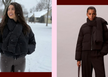 Kurze Pufferjacke von Calvin Klein mit Schal im Take a look at